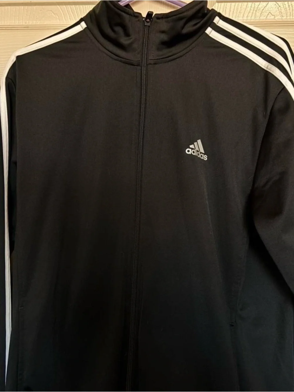 adidas Black Track Jacket with White Shoulder Stripes